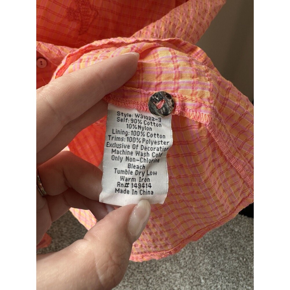 Johnny Was Orla Puff Sleeve Cotton Shirt Dress Midi Pink Orange Embroidered NWT - Picture 6 of 8